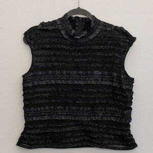 Tadashi Neiman Marcus Textured Ruffle Top Medium Black Sleeveless Elegant Blouse